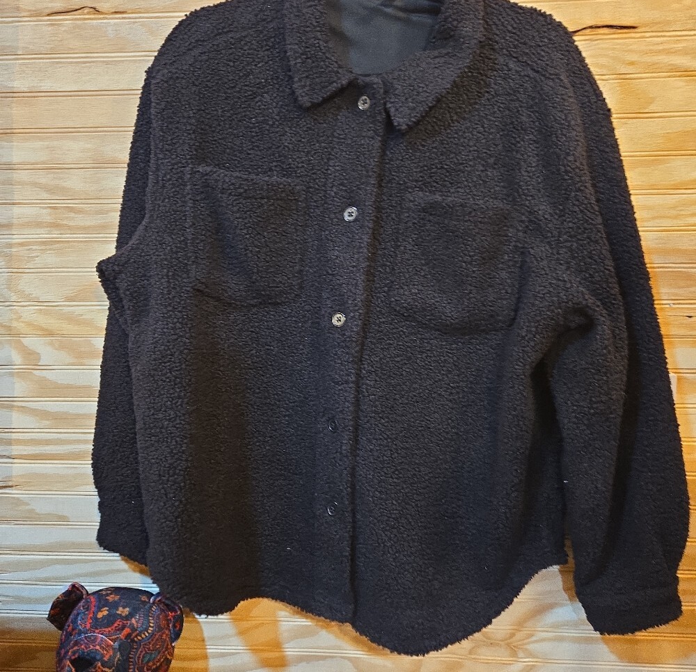 MONO B Cozy Black Sherpa Shacket - Women's Jacket & Coat - Picture 2 of 5